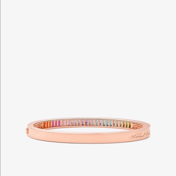Michael Kors Limited Edition 14K Rose Gold Rainbow Pave’ Logo Bangle - Picture 3 of 5